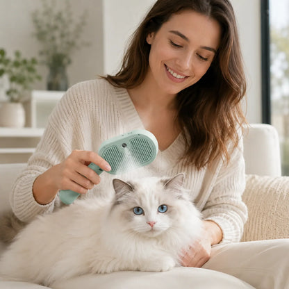 Foxiora SteamGroom Pro used on a relaxed cat