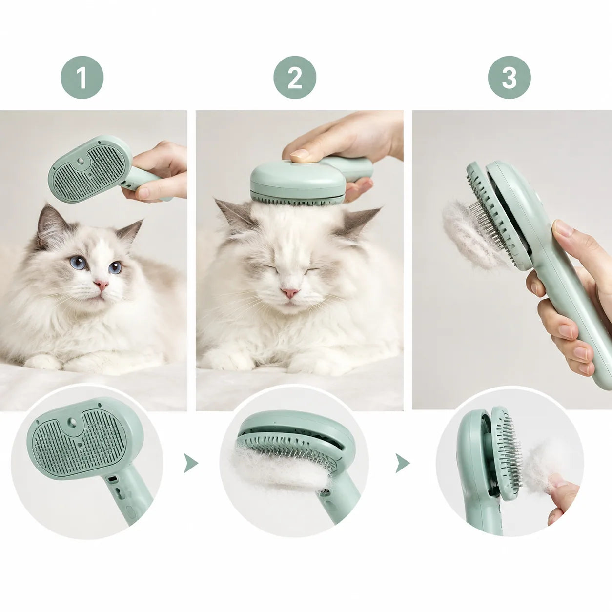 Three step guide for using Foxiora SteamGroom Pro