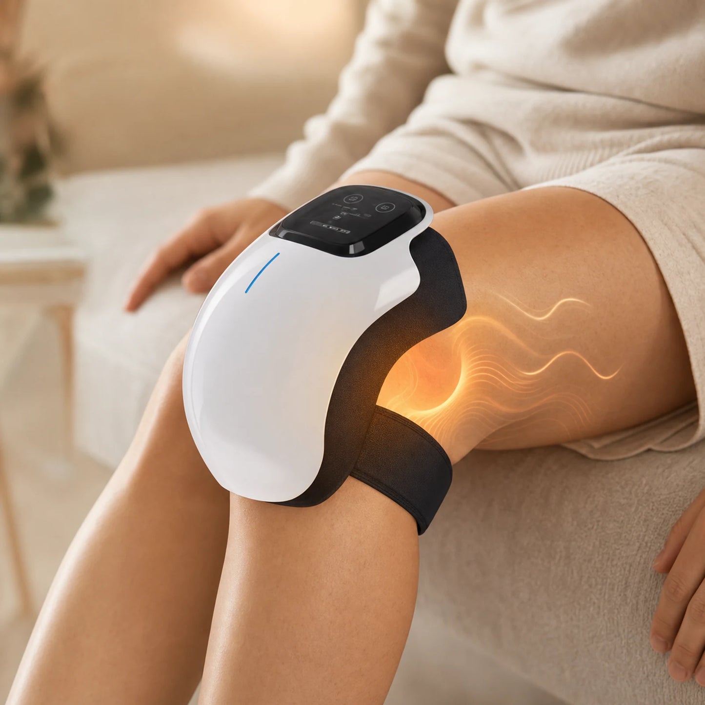 Foxiora electric knee massager showing gentle heat and vibration comfort